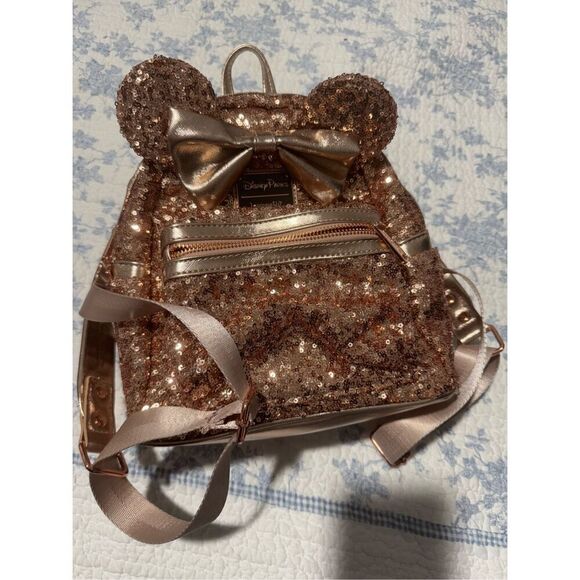 Disney Parks loungefly Minnie mouse sequined Rose gold  backbag - Picture 12 of 12